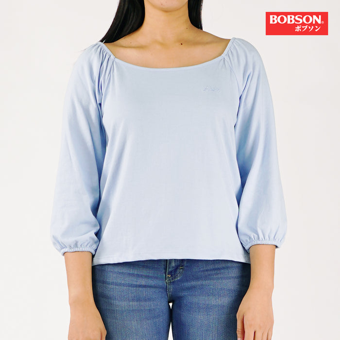 Bobson Japanese Ladies Basic 3/4 Tees for Women Trendy fashion High Quality Apparel Comfortable Casual Top for Women Relaxed Fit 142362 (Chambray Blue)