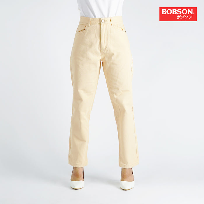 Bobson Japanese Ladies Basic Denim Mom Pants for Women Trendy fashion High Quality Apparel Comfortable Casual jeans for Women 146151-U (Peach)
