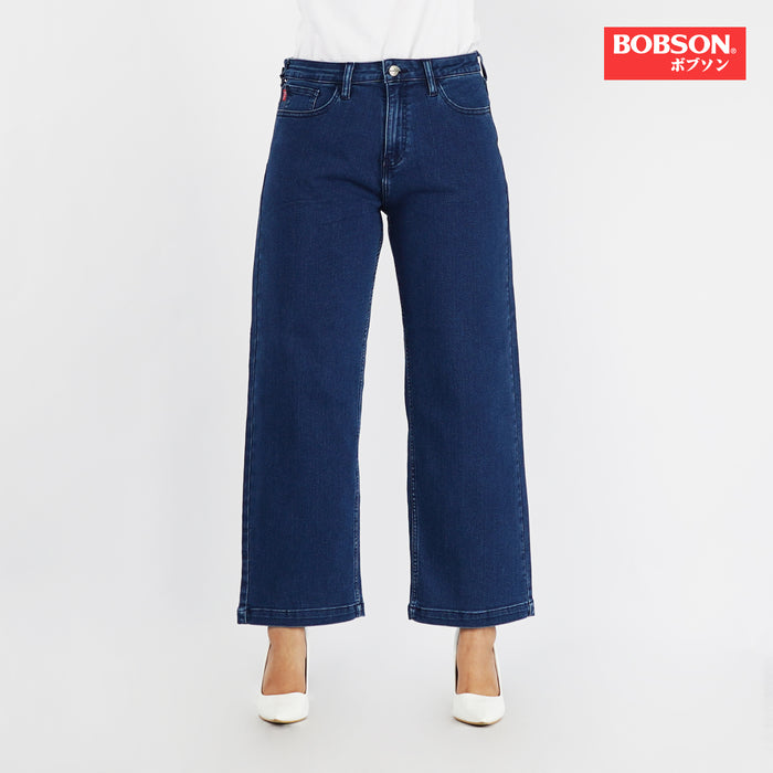 Bobson Japanese Ladies Basic Denim Baggy Jeans for Women Trendy fashion High Quality Apparel Comfortable Casual Pants for Women 152523 (Dark Shade)