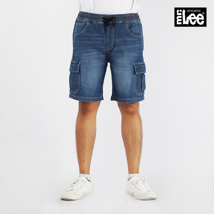 Stylistic Mr. Lee Men's Basic Denim Cargo Short for Men Trendy Fashion High Quality Apparel Comfortable Casual Short for Men Mid Waist 153988 (Medium Shade)