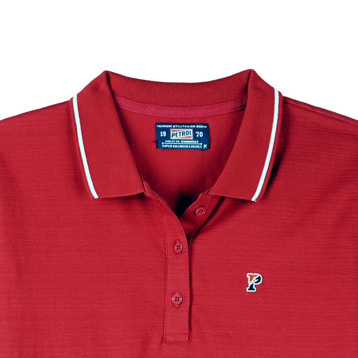 Petrol Basic Collared Shirt for Ladies Regular Fitting Missed Lycra Fabric Trendy fashion Casual Top Crimson Polo shirt for Ladies 116019 (Crimson)