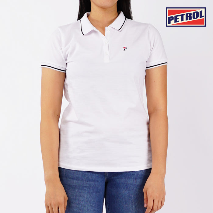 Petrol Basic Collared Shirt for Ladies Regular Fitting Missed Lycra Fabric Trendy fashion Casual Top White Polo shirt for Ladies 116040 (White)