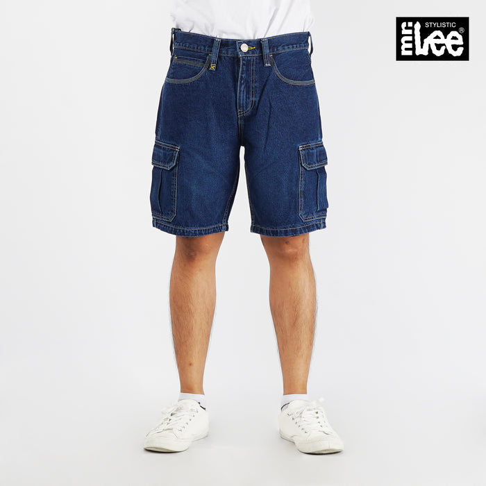 Stylistic Mr. Lee Men's Basic Denim Cargo short for Men Trendy Fashion High Quality Apparel Comfortable Casual short for Men Mid Waist 151200 (Dark Shade)