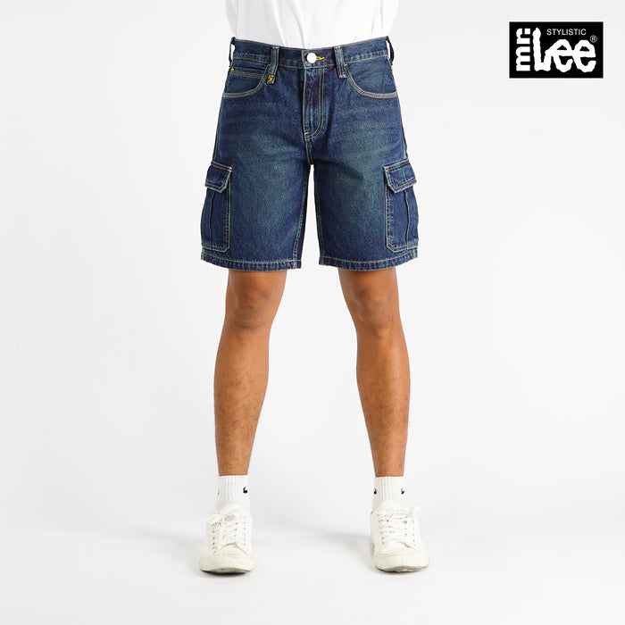 Stylistic Mr. Lee Men's Basic Denim Cargo short for Men Trendy Fashion High Quality Apparel Comfortable Casual short for Men Mid Waist 151188 (Dark Shade)