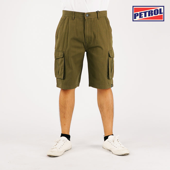 Petrol Basic Non-Denim Cargo Short for Men Regular Fitting Garment Wash Fabric Casual Short Cargo Short for Men 129788 (Fatigue)