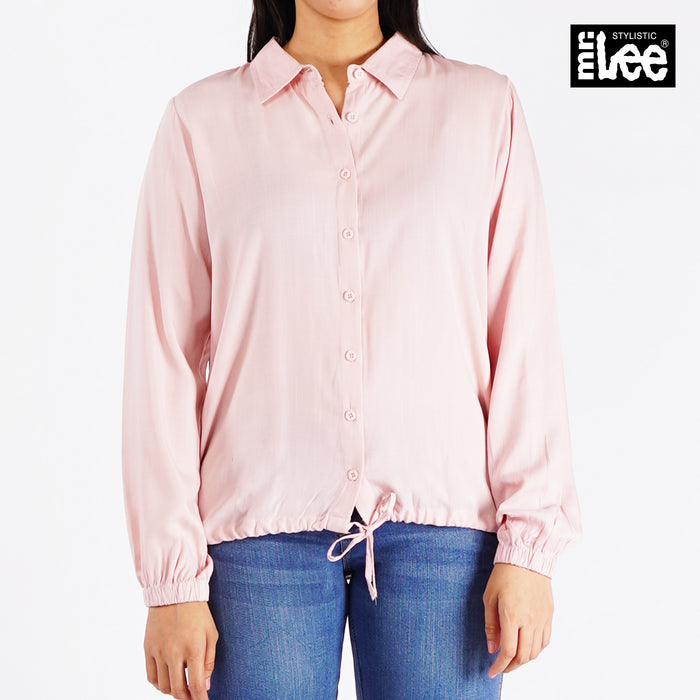 Stylistic Mr. Lee Ladies Basic Button Down Long Sleeves Woven for Women Trendy Fashion High Quality Apparel Comfortable Casual Tops for Women Regular Fit 134867 (Coral)