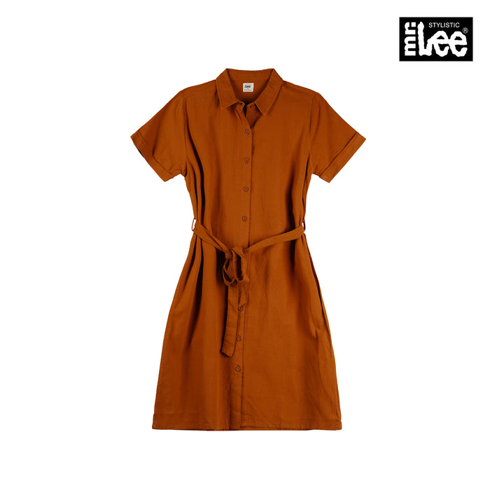 Stylistic Mr. Lee Ladies Basic Button down Dress for Women Trendy Fashion High Quality Apparel Comfortable Casual Dress for Women Regular Fit 141136 (Rust)