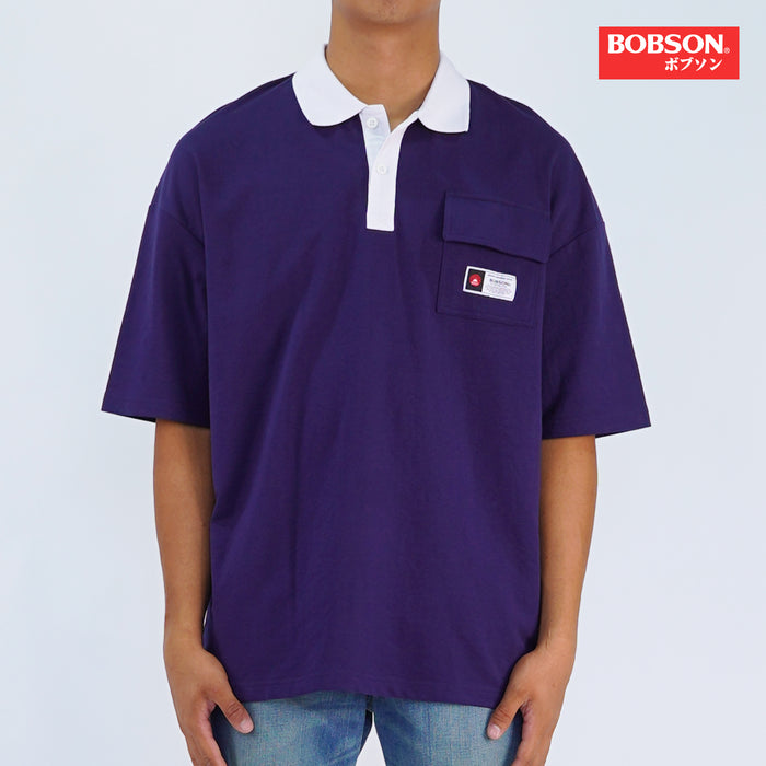 Bobson Japanese Men's Basic Collared shirt for Men Trendy Fashion High Quality Apparel Comfortable Casual Polo shirt for Men Oversized 136405 (Navy)