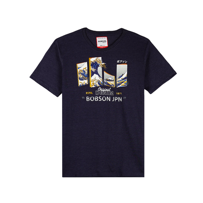 Bobson Japanese Men's Basic Tees for Men Trendy Fashion High Quality Apparel Comfortable Casual Top for Men Comfort Fit 130489 (Heather Navy)