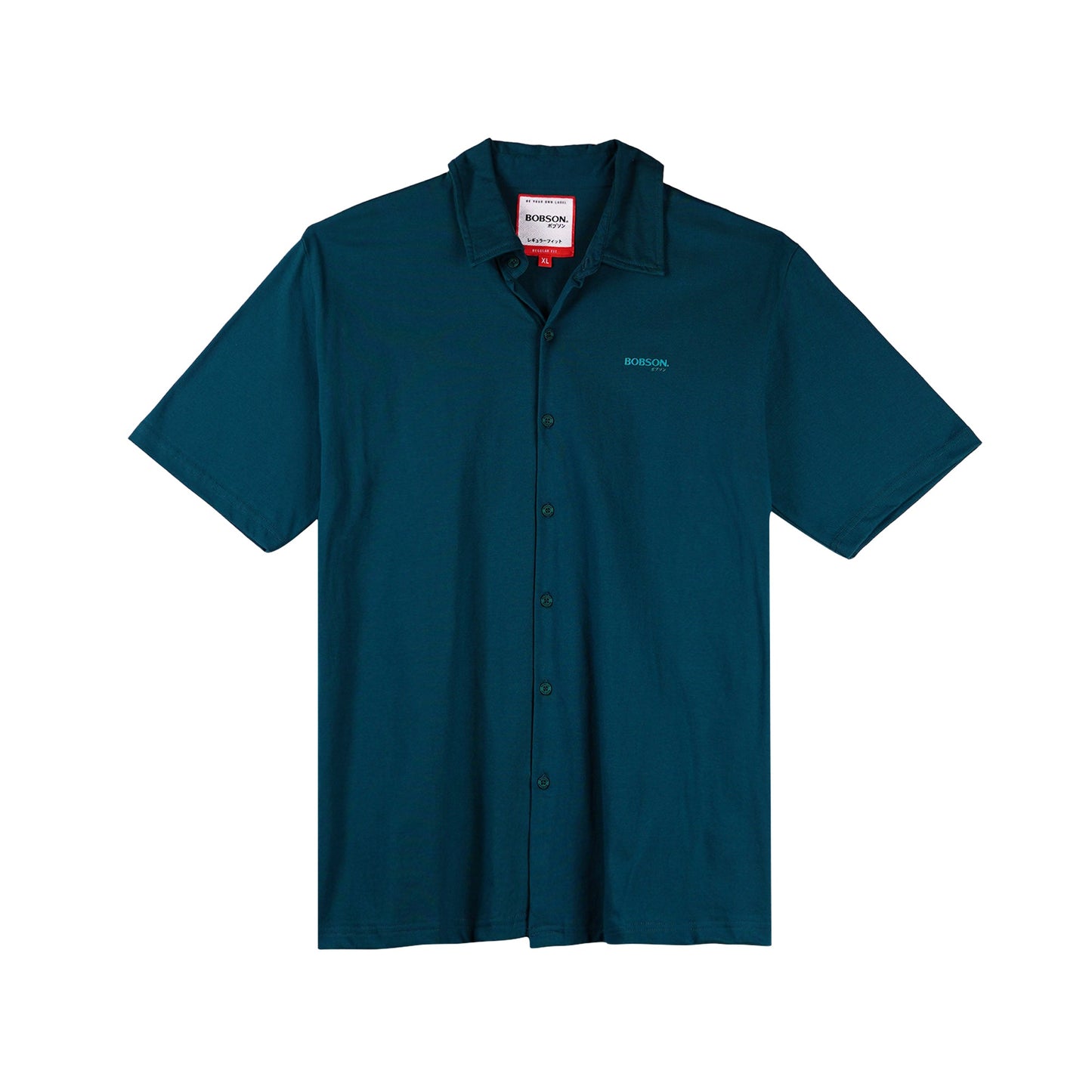 Bobson Japanese Men's Basic Woven Button Down Short Sleeve Shirt for Men Trendy Fashion High Quality Apparel Comfortable Casual Top for Men Regular Fit 141945 (Teal)