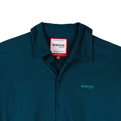 Bobson Japanese Men's Basic Woven Button Down Short Sleeve Shirt for Men Trendy Fashion High Quality Apparel Comfortable Casual Top for Men Regular Fit 141945 (Teal)