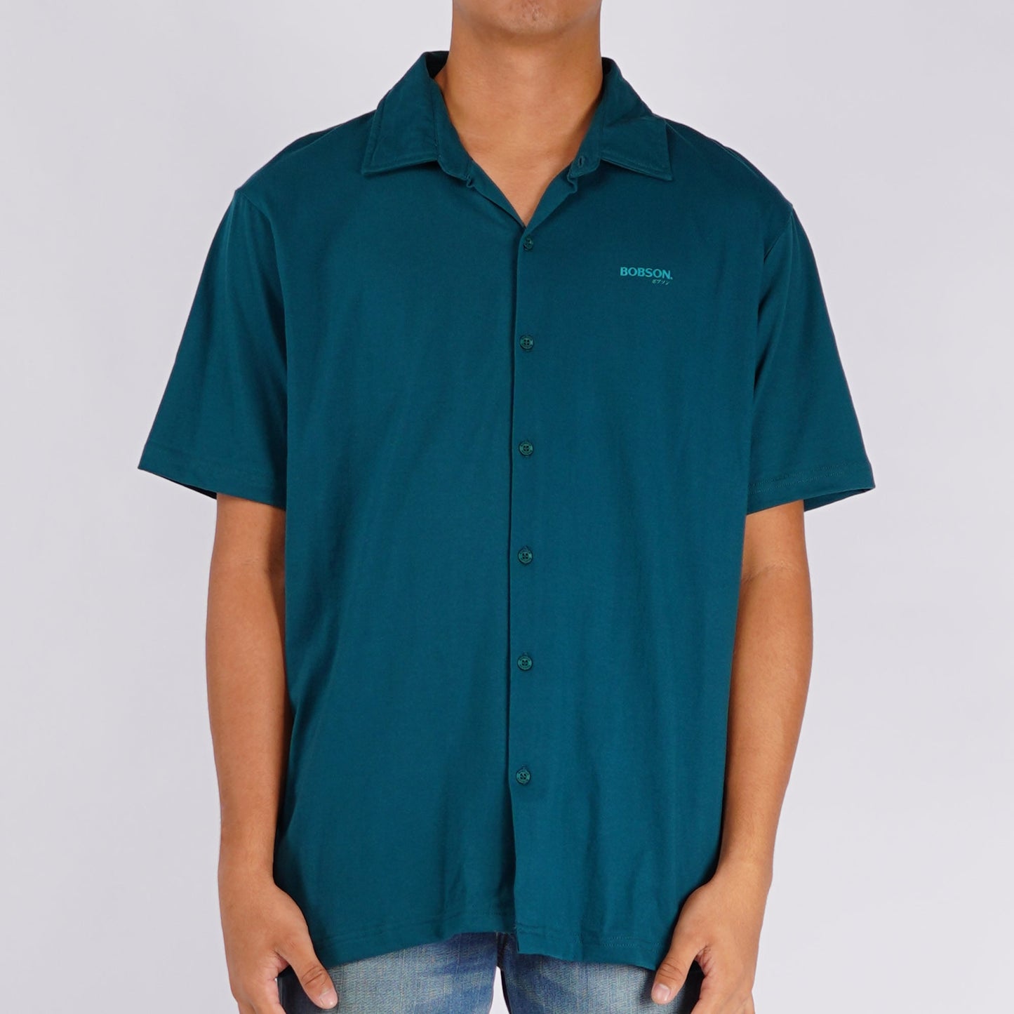 Bobson Japanese Men's Basic Woven Button Down Short Sleeve Shirt for Men Trendy Fashion High Quality Apparel Comfortable Casual Top for Men Regular Fit 141945 (Teal)