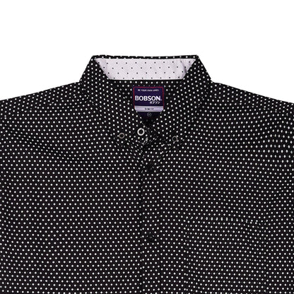 Bobson Japanese Men's Basic Woven Button Down Short Sleeve Shirt for Men Trendy Fashion High Quality Apparel Comfortable Casual Polo for Men Slim Fit 154711 (Black)