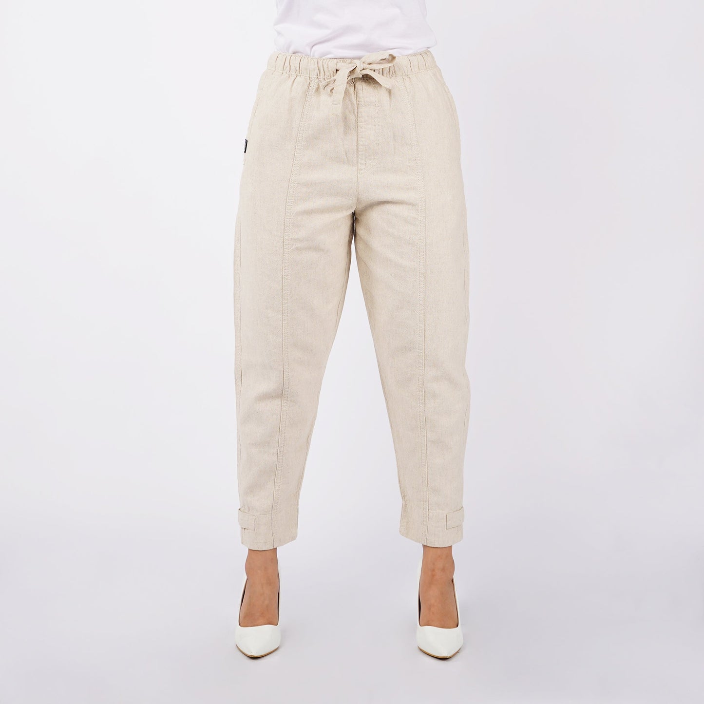 Bobson Japanese Ladies Basic Non-Denim Drawstring Pants 154422-U (Beige)