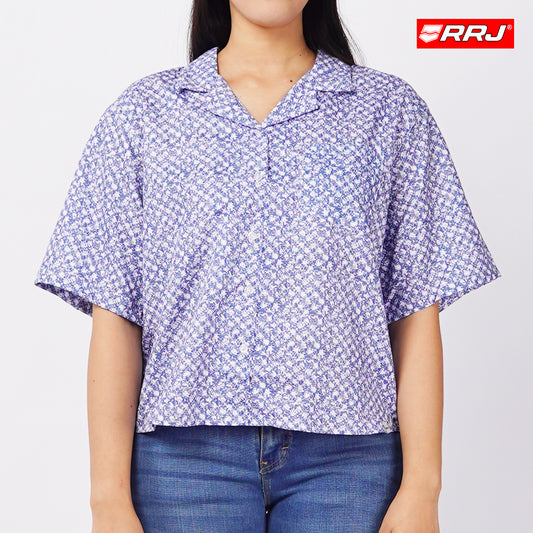 RRJ Basic Woven Ladies Boxy Fitting Shirt Trendy fashion Casual Top Blue Woven for Ladies 145051 (Blue)