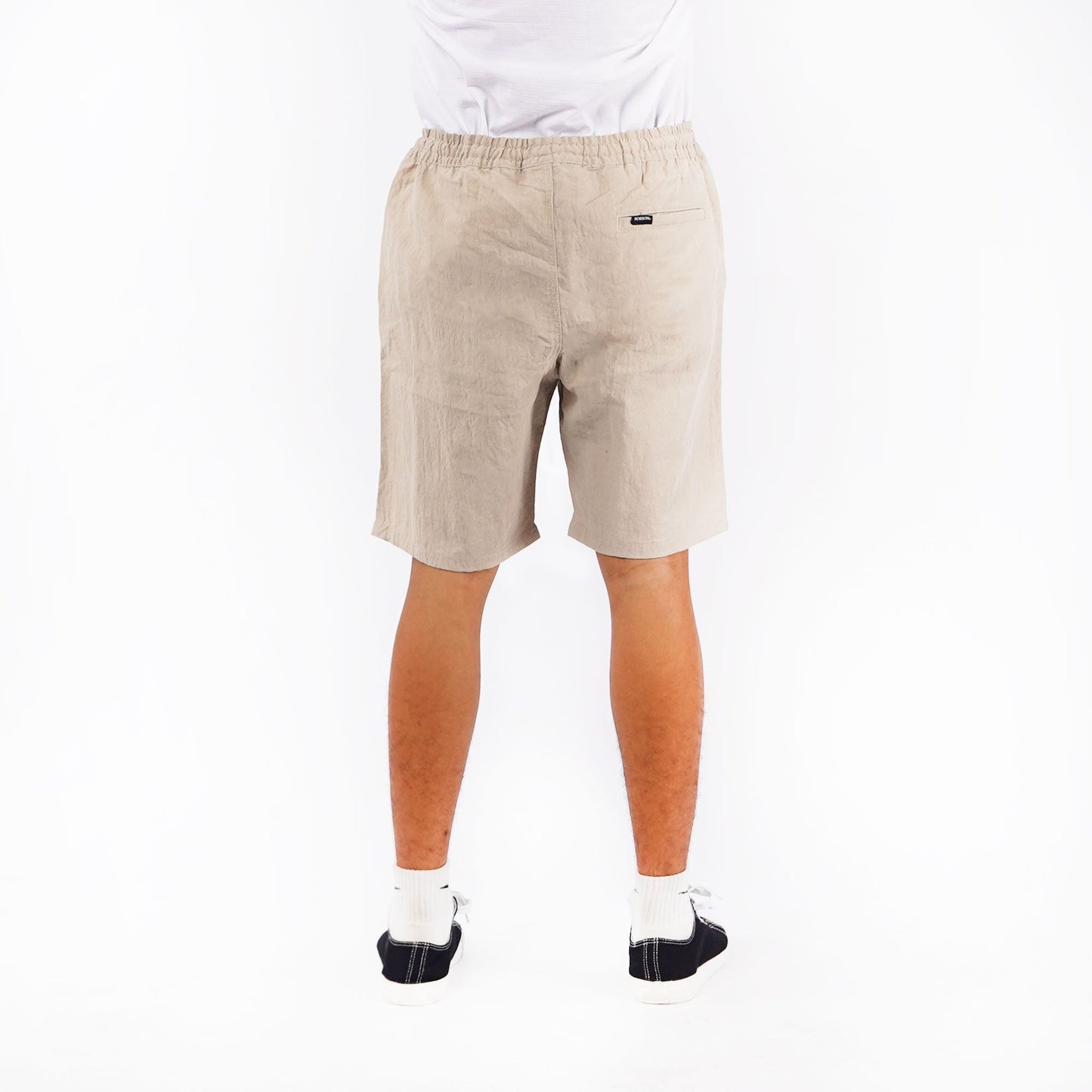Bobson Japanese Men's Basic Non-Denim Jogger Short Mid Waist 155512 (Beige)