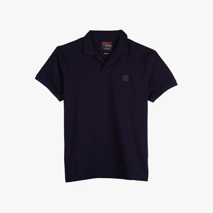 RRJ Basic Collared for Men Semi Body Fit Missed Lycra Fabric Trendy Fashion Casual Top 147931 (Navy)
