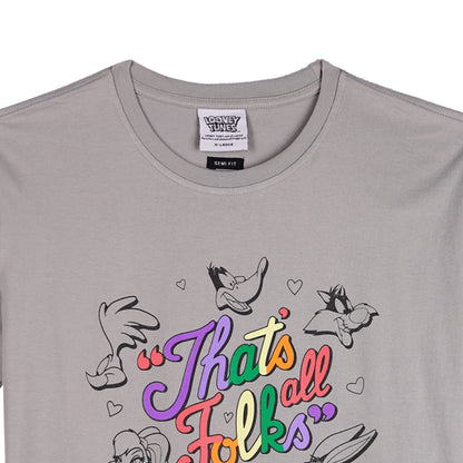 RRJ x Looney Tunes That's All Folks Men's Basic Tees Semibody Fitting CVC Jersey Fabric 150865-U (Light Gray)