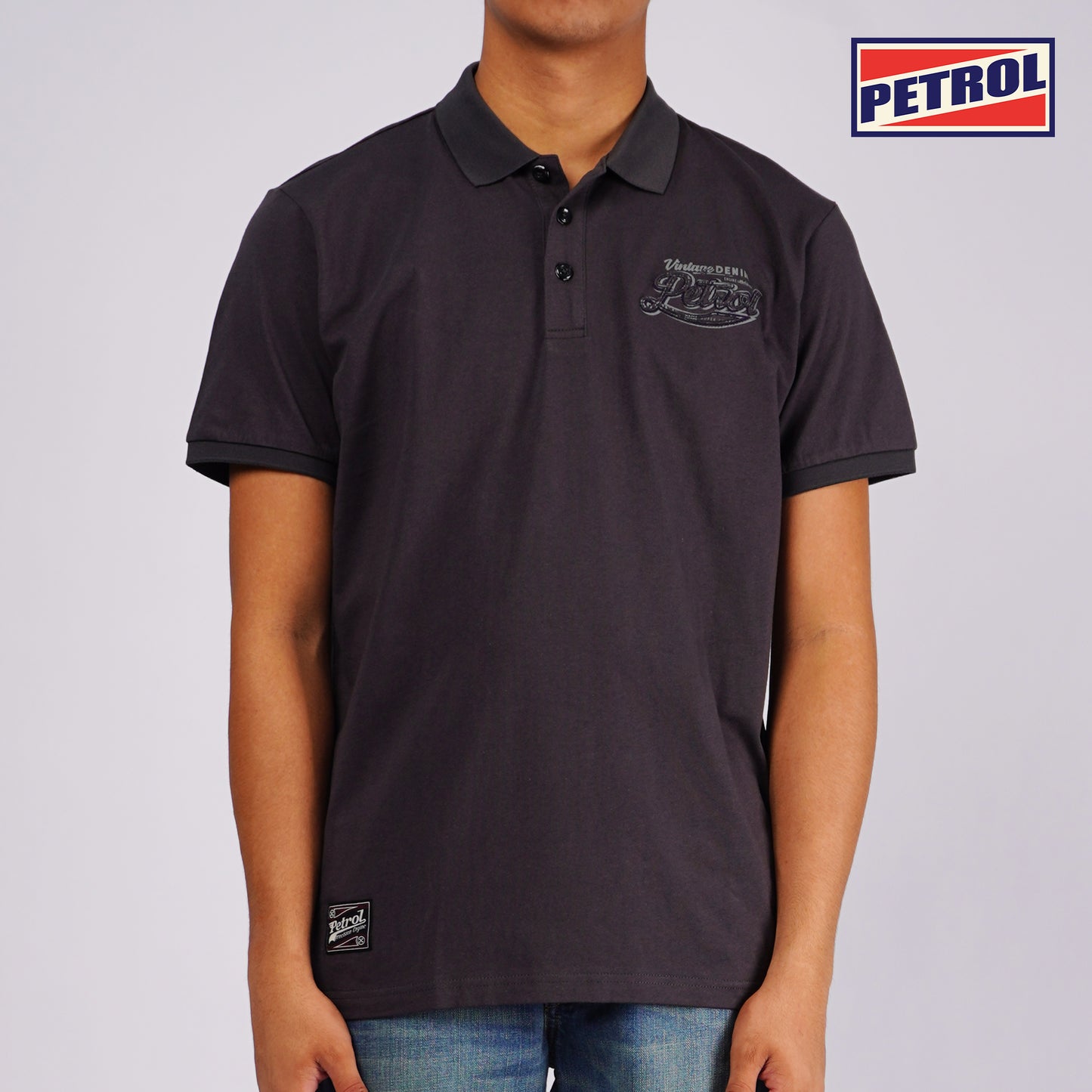 Petrol Men's Basic Collared Slim Fitting Cotton Jersey 128731 (Charcoal)