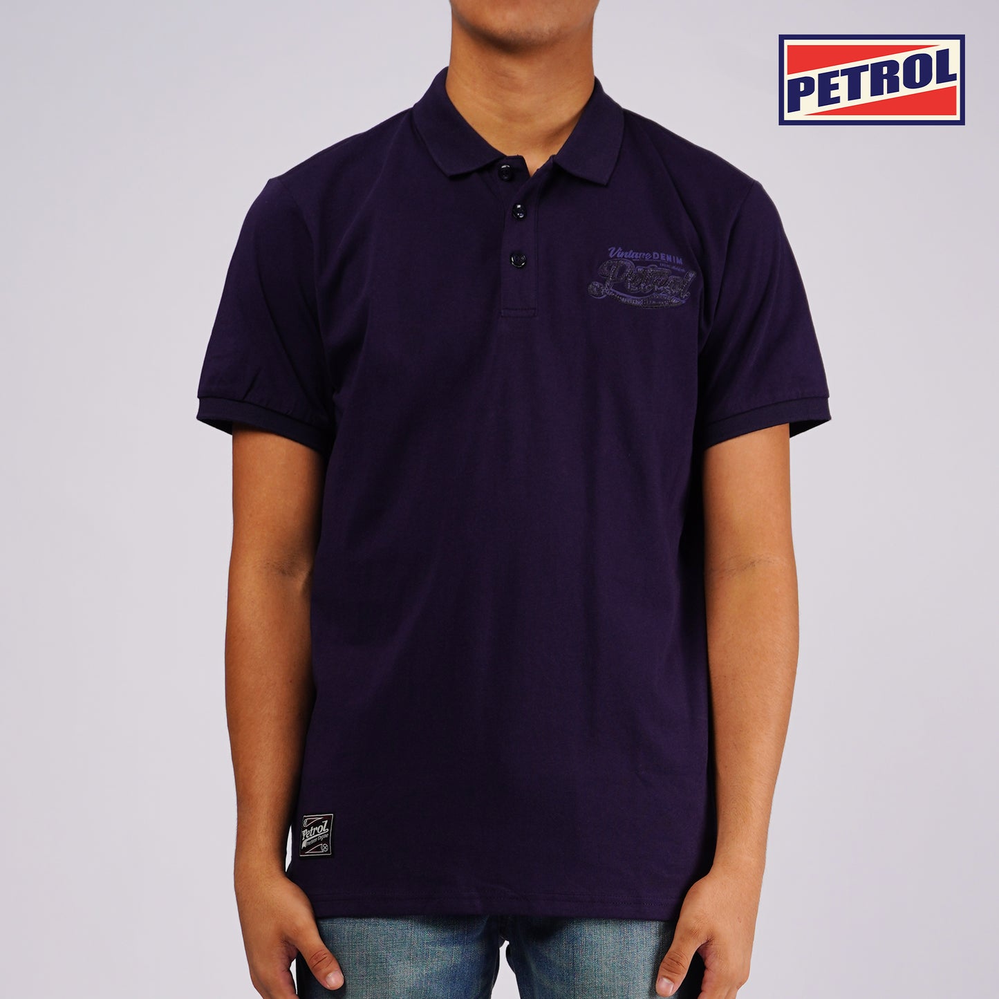Petrol Men's Basic Collared Slim Fitting Cotton Jersey 128731 (Navy)