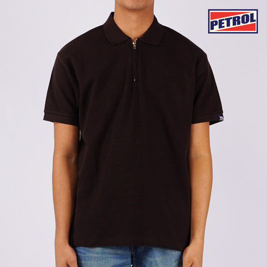 Petrol Basic Collared Slim Fitting Waffle Fabric 159167 (Choco Brown)