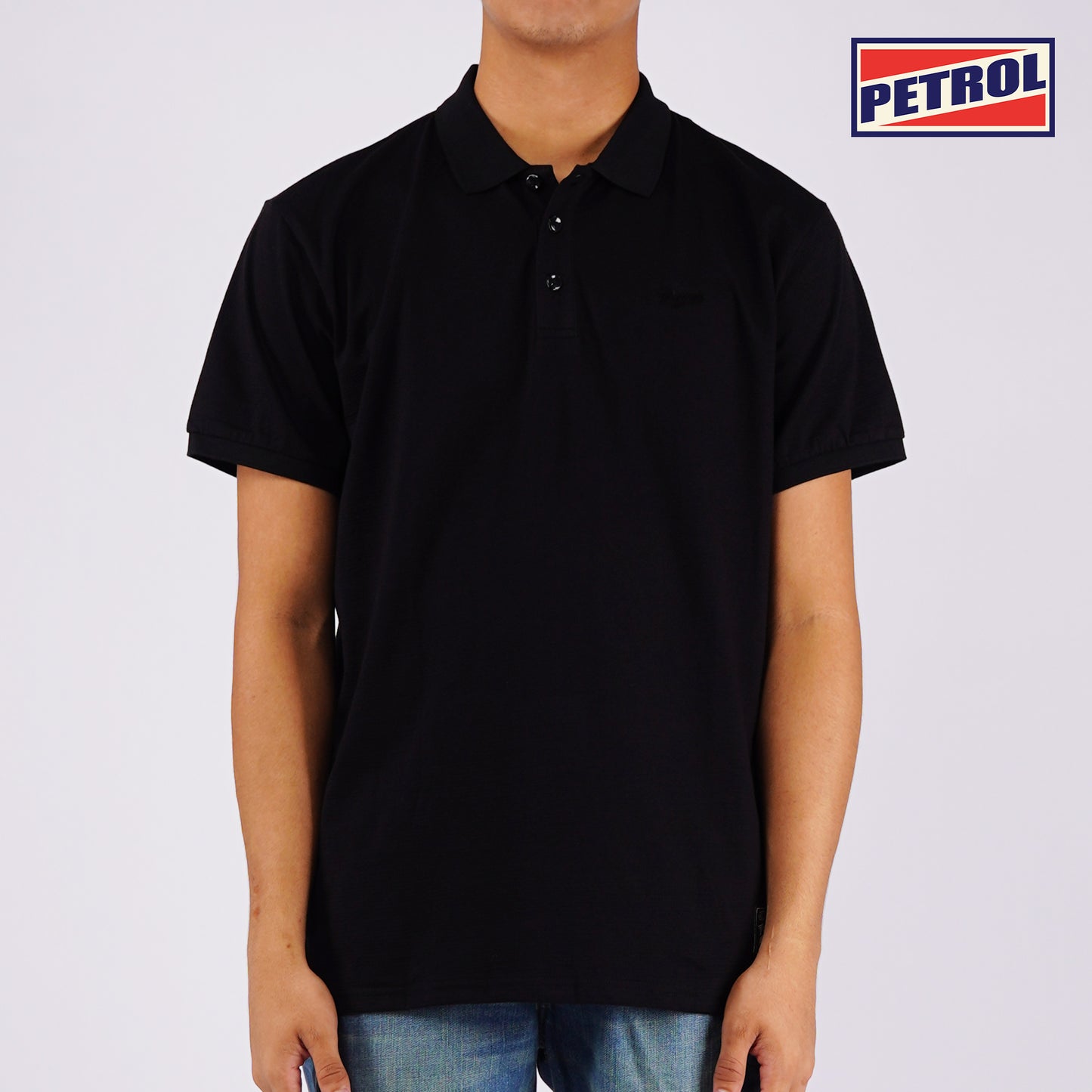 Petrol Men's Basic Collared Slim Fitting Missed Lycra Fabric 139592 (Black)