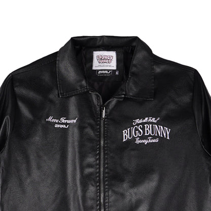 RRJ x Looney Tunes Bugs Bunny Men's Basic Leather Jacket Regular Fitting 162908 (Black)