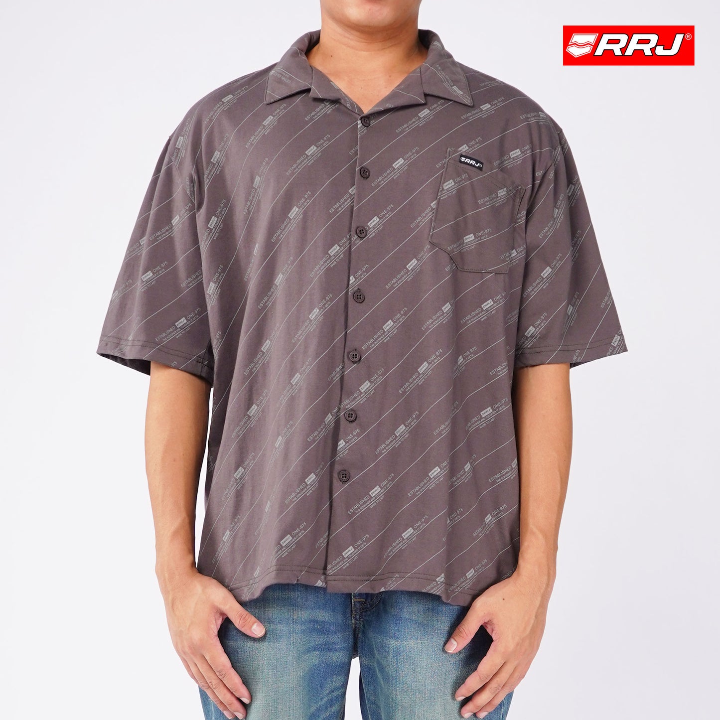 RRJ Men's Basic Woven Shirt Comfort Fit CVC Jersey Fabric 152865 (Pavement)