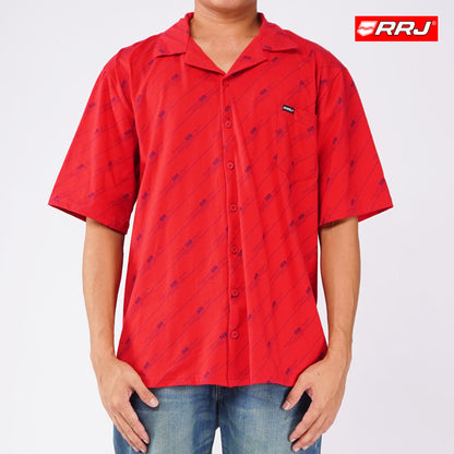 RRJ Men's Basic Woven Shirt Comfort Fit CVC Jersey Fabric 152865 (Tango Red)