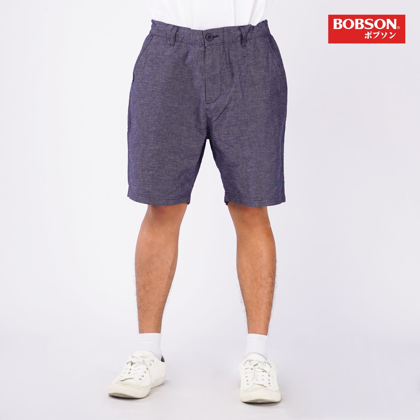 Bobson Japanese Men's Basic Non-Denim Tapered Short Mid Waist 166289 (Blue)