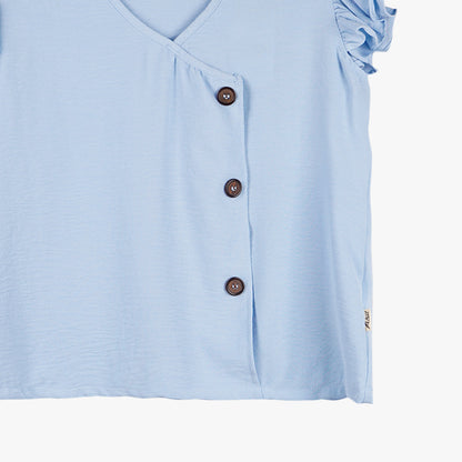 Petrol Ladies Basic Woven Boxy Fitting Woven Fabric 157723 (Smoke Blue)