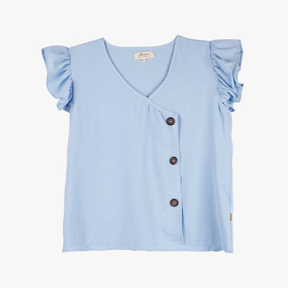 Petrol Ladies Basic Woven Boxy Fitting Woven Fabric 157723 (Smoke Blue)