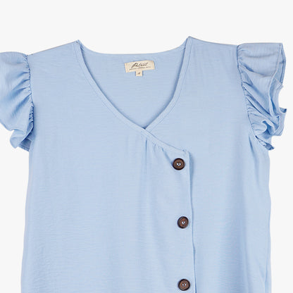 Petrol Ladies Basic Woven Boxy Fitting Woven Fabric 157723 (Smoke Blue)