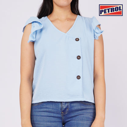 Petrol Ladies Basic Woven Boxy Fitting Woven Fabric 157723 (Smoke Blue)