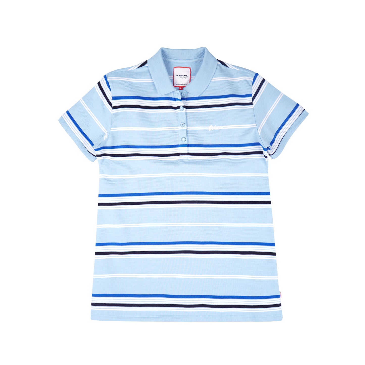 Bobson Japanese Ladies Basic Collared Shirt Missed Lycra Fabric Regular Fit 137302 (Chambray Blue)