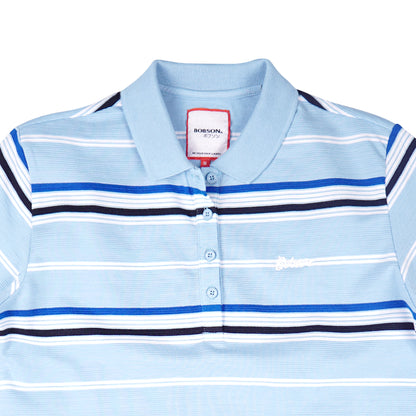 Bobson Japanese Ladies Basic Collared Shirt Missed Lycra Fabric Regular Fit 137302 (Chambray Blue)