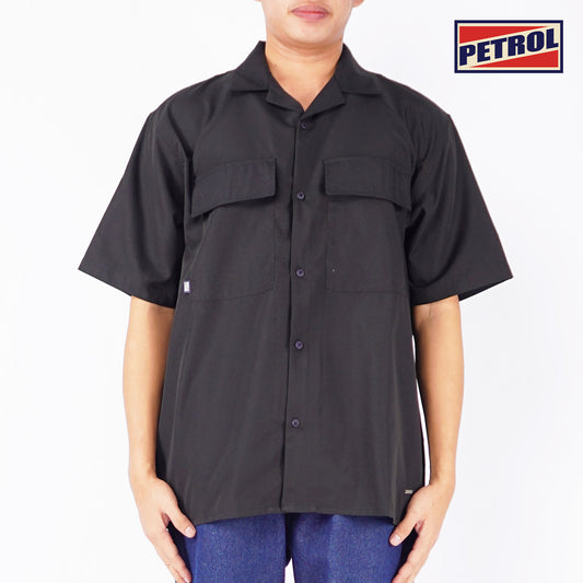 Petrol Men's Basic Woven Shirt Oversized Fitting Woven Fabric 156173 (Black)