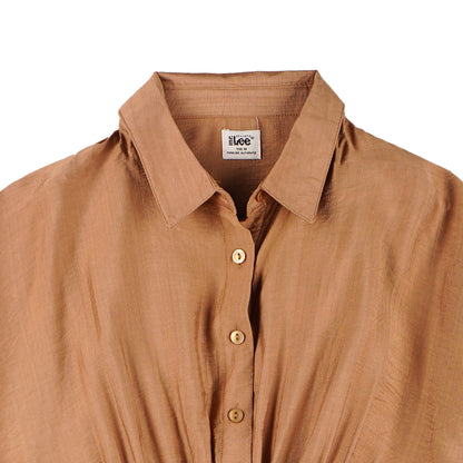 Stylistic Mr. Lee Ladies Basic Button Down Woven Shirt Boxy Fit 158247 (Khaki)