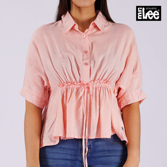 Stylistic Mr. Lee Ladies Basic Button Down Woven Shirt Boxy Fit 158247 (Pink)