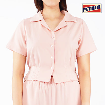 Petrol Ladies Basic Woven Shirt Crop Fitting Woven Fabric 156404 (Dusty Pink)