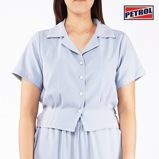 Petrol Ladies Basic Woven Shirt Crop Fitting Woven Fabric 156404 (Smoke Blue)