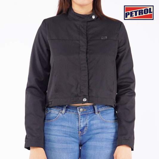 Petrol Ladies Basic Jacket Crop Fitting Twill Fabric 164172 (Black)