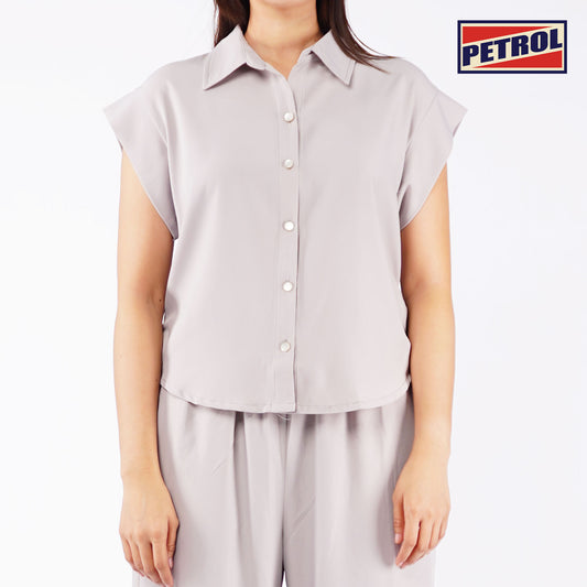 Petrol Ladies Basic Woven Shirt Crop Fitting Woven Fabric 156417 (Sand)
