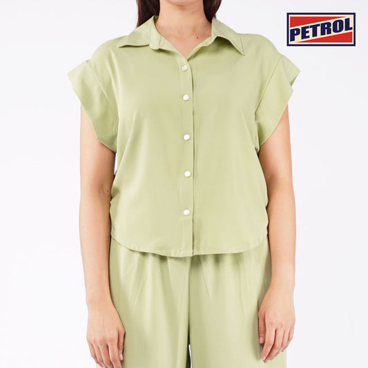 Petrol Ladies Basic Woven Shirt Crop Fitting Woven Fabric 156417 (Sage Green)