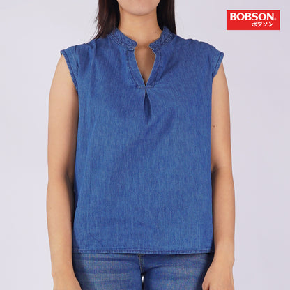 Bobson Japanese Ladies Basic Woven Shirt Regular Fit 142765 (Medium Wash)