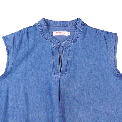 Bobson Japanese Ladies Basic Woven Shirt Regular Fit 142765 (Medium Wash)