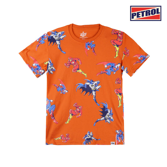 Petrol x Justice League Children's Basic Tees Regular Fitting CVC Jersey Fabric for Kid's 165424-U (Mango)
