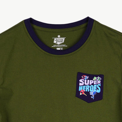 Petrol x Justice League Children's Basic Tees Regular Fitting CVC Jersey Fabric for Kid's 165457-U (Fatigue)