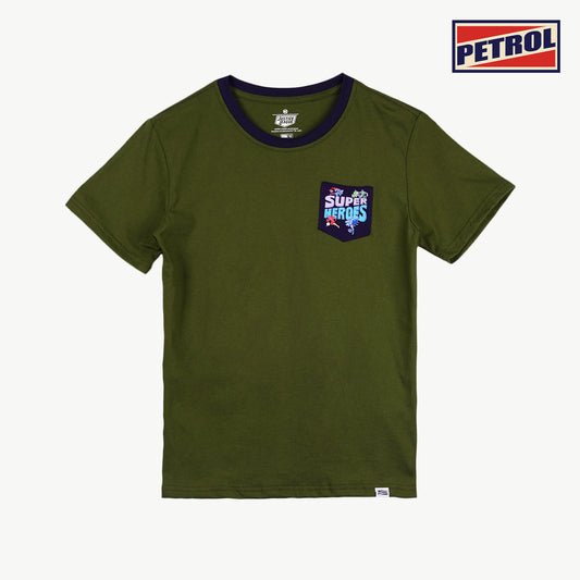 Petrol x Justice League Children's Basic Tees Regular Fitting CVC Jersey Fabric for Kid's 165457-U (Fatigue)
