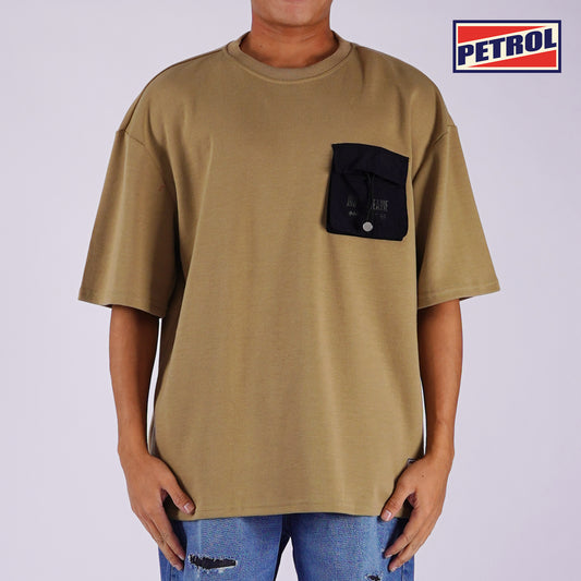 Petrol x Justice League Men's Basic Tees Oversized Fitting Interlock Fabric 163129 (Khaki)